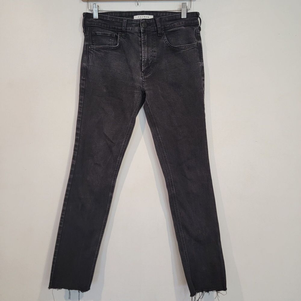 Pacsun Jeans Mens 30x32 Black Slim Fit Tapered Leg Stretch Raw